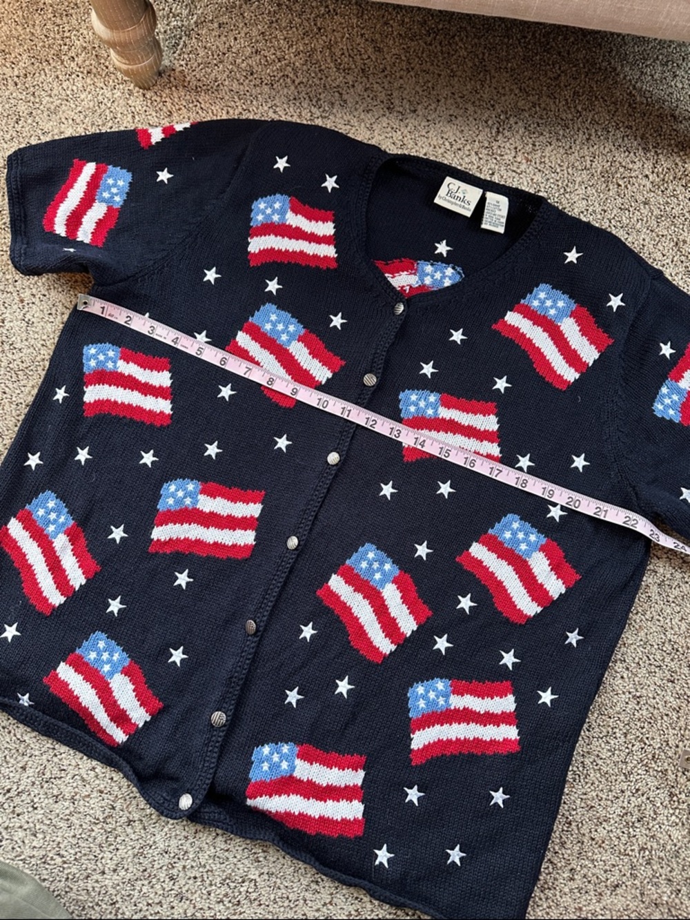 Vintage 90s CJ Banks patriotic USA flag short sleeve sweater, women’s 1X - Picture 7 of 9